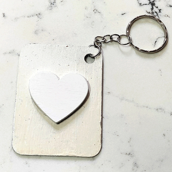 NEW Handmade Keychain Bag Tag! Italian Wood Abstract. "I LOVE My Bag" Wood Heart - Picture 3 of 6